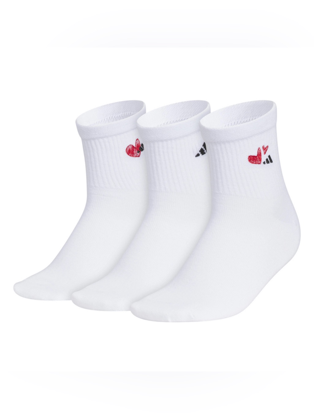 Women's Adidas 3-Pack Quarter Socks Heart Embroidered